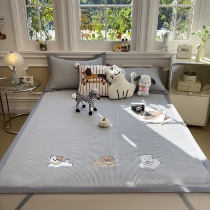 孩子王家纺 2025新款冰豆豆华夫格绣花系列床单床笠 躺躺岛-灰