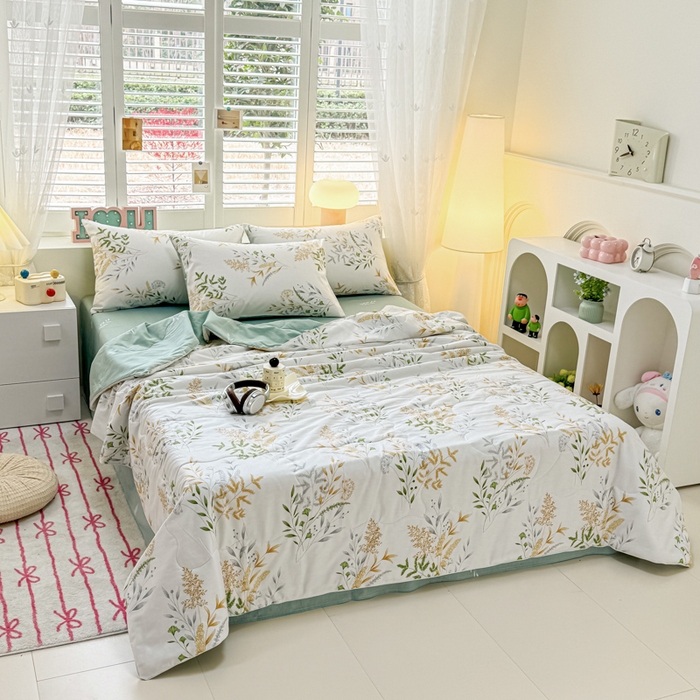 91家纺网 家纺一手货源 找家纺 洺兰家居 2025新款A类全棉印花麻绳款夏被四件套 麦香