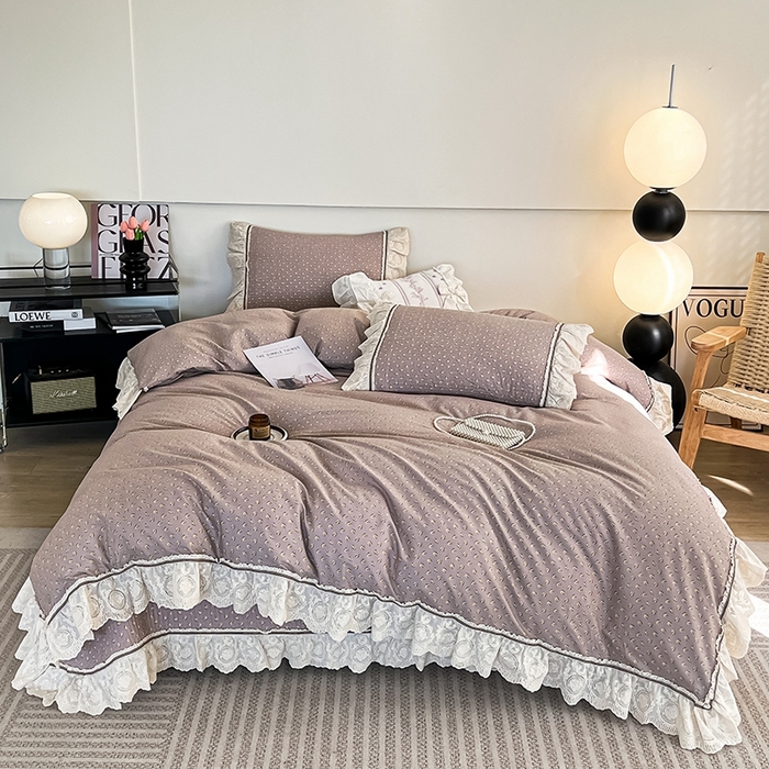 91家纺网 家纺一手货源 找家纺 沐纯家居 2025新款法式小碎花床盖四件套 烟紫