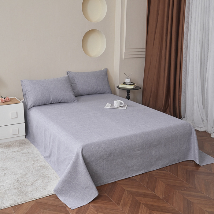 91家纺网 家纺一手货源 找家纺 绒艺席业 2025新款简约原棉印花老粗布床单 灰原