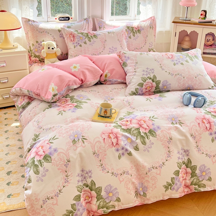 91家纺网 家纺一手货源 找家纺 世爵 2025新款全棉印花小清新单品系列-单被套 花叶倾城-粉