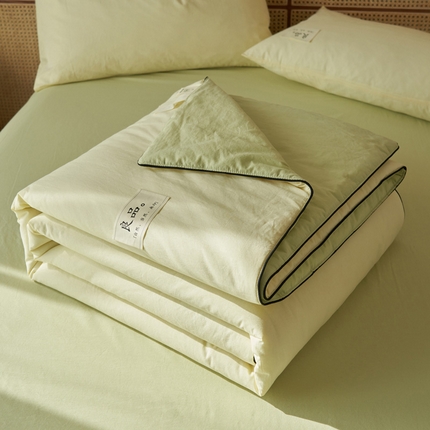 寐绸家纺 2025新款纯棉水洗棉撞色嵌绳大豆纤维夏被四件套 嵌绳-米白+薄荷绿