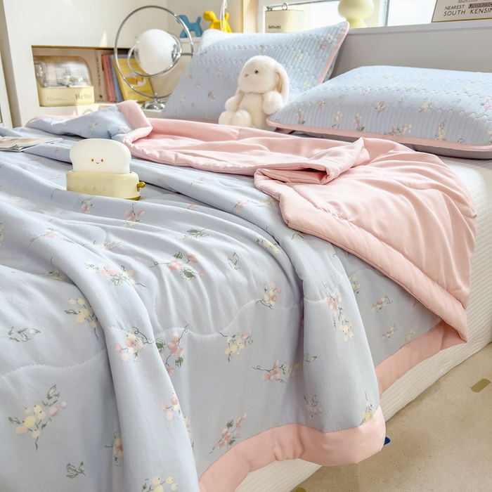 91家纺网 家纺一手货源 找家纺 慕木 2025春夏新款双层纱针织棉夏被夏凉被空调被 蔷薇