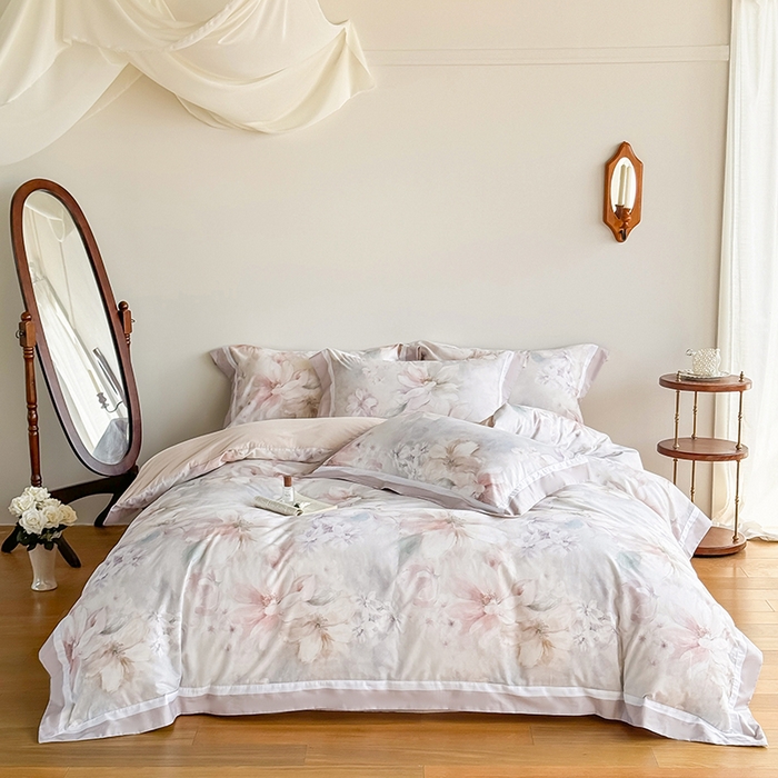 91家纺网 家纺一手货源 找家纺 巧玲珑 2025新款60支A类进口数码印花美式双拼四季款长绒棉四件套 凤起潮鸣