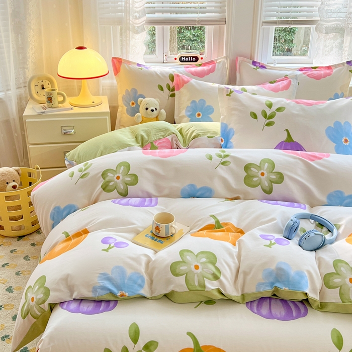 91家纺网 家纺一手货源 找家纺 世爵 2025新款全棉印花小清新套件系列-四件套 南瓜派