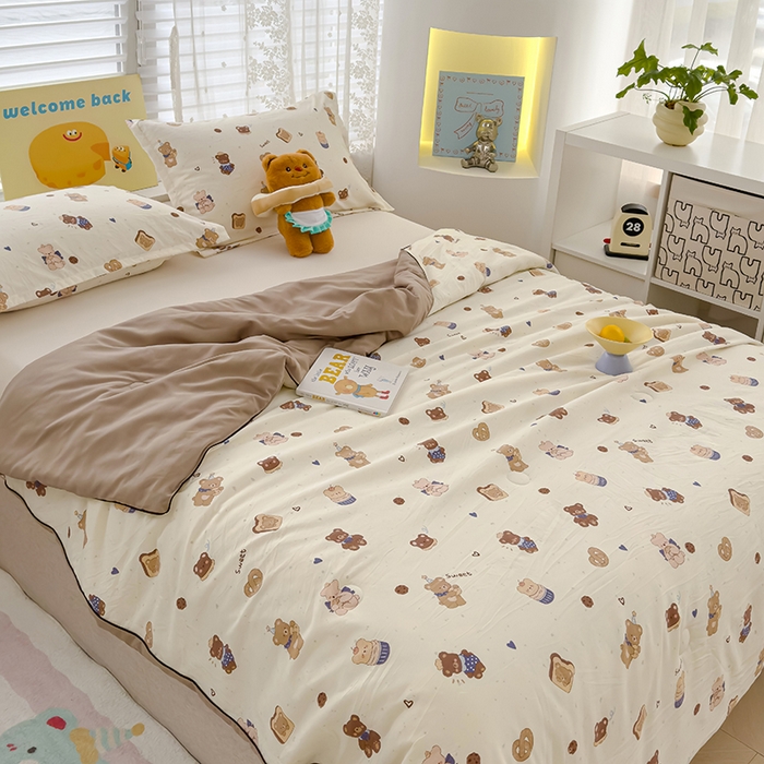 91家纺网 家纺一手货源 找家纺 星巴k家纺 2025新款A类水洗双层纱大豆纤维夏被夏凉被空调被 面包小熊