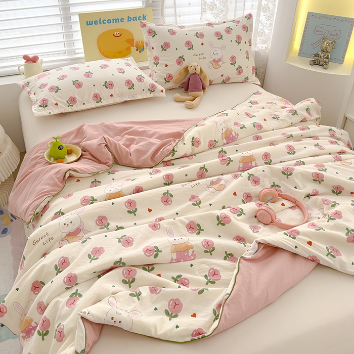 91家纺网 家纺一手货源 找家纺 星巴k家纺 2025新款A类水洗双层纱大豆纤维夏被夏凉被空调被 曼塔玫瑰