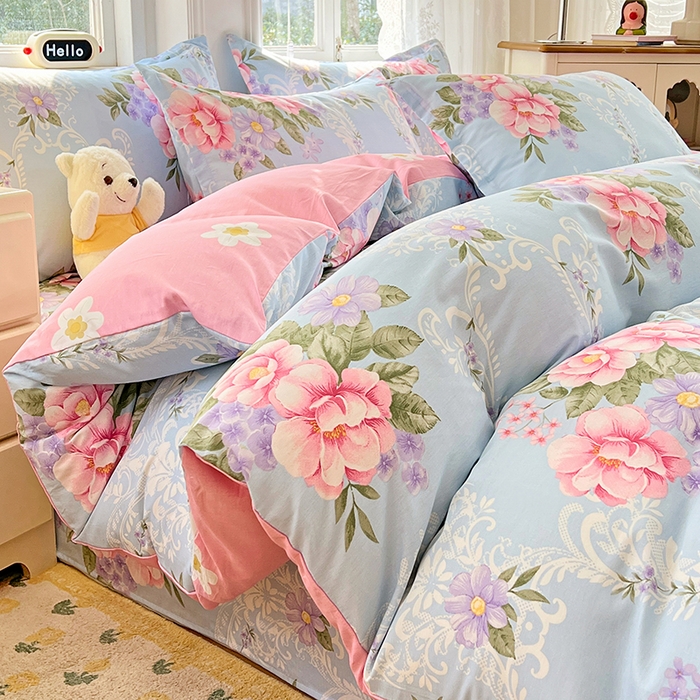 91家纺网 家纺一手货源 找家纺 世爵 2025新款全棉印花小清新单品系列-单被套 花叶倾城-蓝