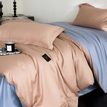 91家纺网 家纺一手货源 找家纺 梧桐树 2025新款60s长绒棉全棉纯色双拼系列单被套 单被套 豆沙粽+宾利蓝