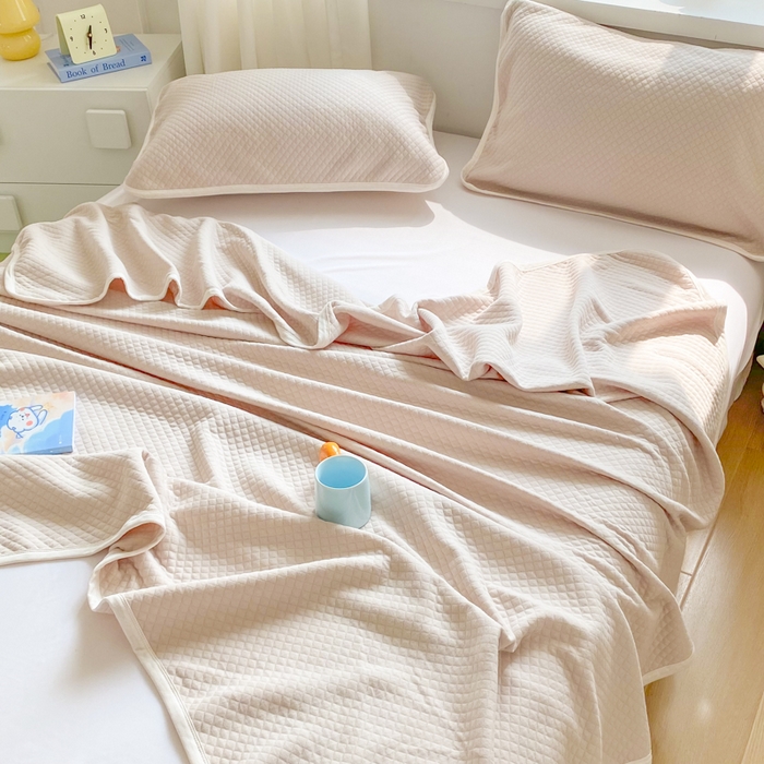 91家纺网 家纺一手货源 找家纺 来菲毛毯 2025新款全棉针织全面盖毯床单夏被被子被芯 菱间咖