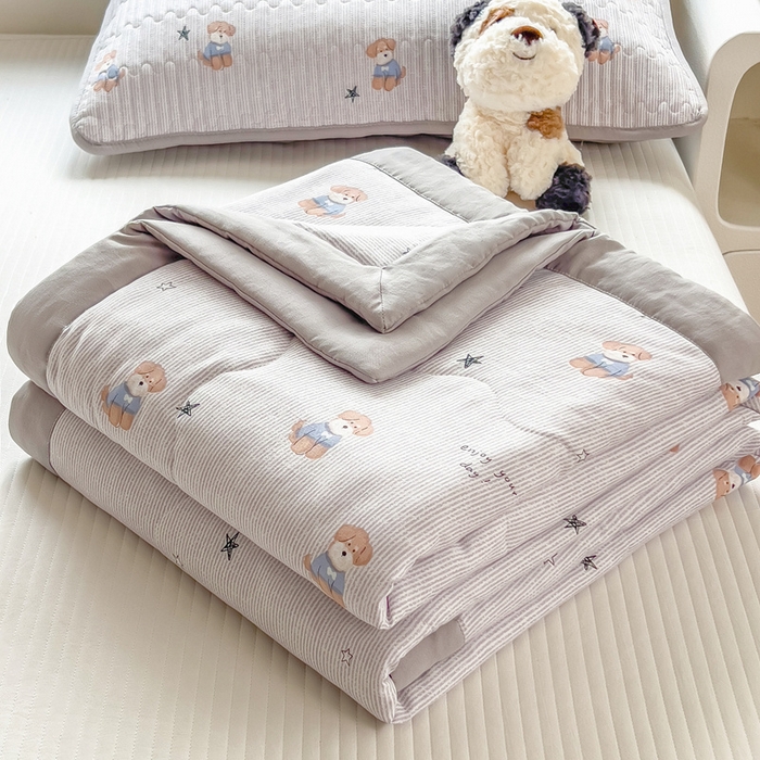 91家纺网 家纺一手货源 找家纺 慕木 2025春夏新款双层纱针织棉夏被夏凉被空调被 皮皮狗