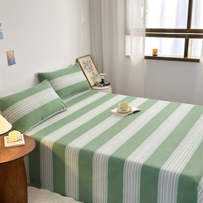 91家纺网 家纺一手货源 找家纺 绒艺席业 2025新款简约原棉印花老粗布床单 绿川千叶