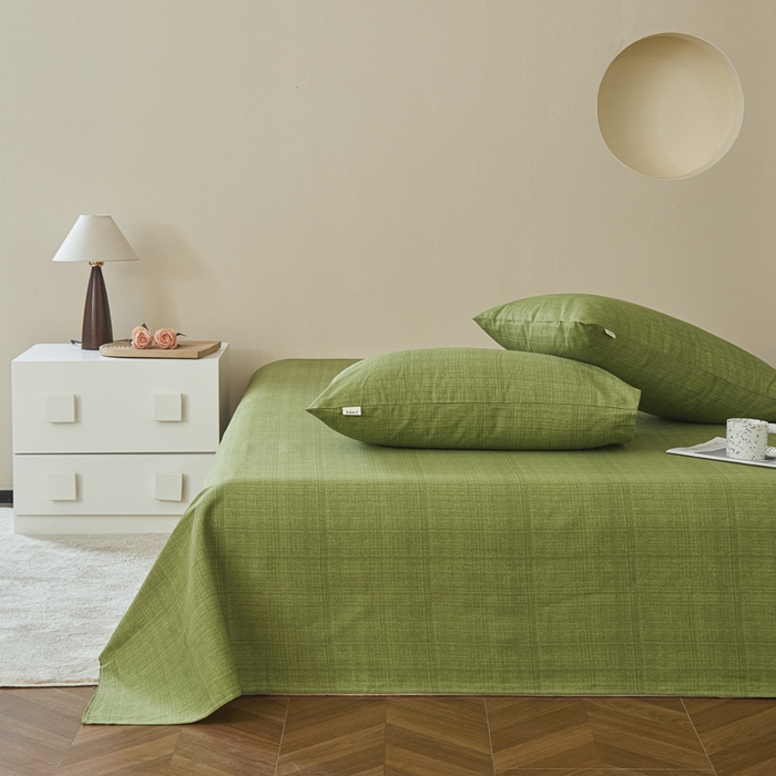 91家纺网 家纺一手货源 找家纺 绒艺席业 2025新款简约原棉印花老粗布床单 绿川