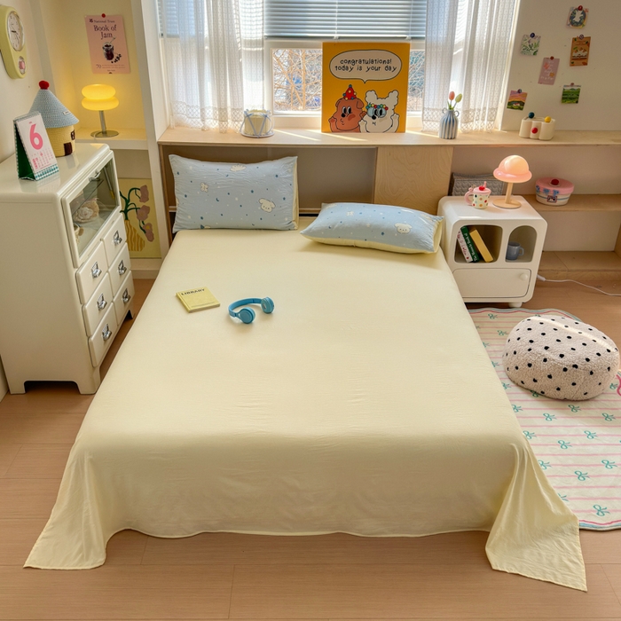 91家纺网 家纺一手货源 找家纺 冕悠家纺 2025新款A类高克重糯叽叽超柔糯水洗棉印花四件套 星空狗