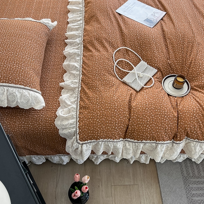 91家纺网 家纺一手货源 找家纺 沐纯家居 2025新款法式小碎花床盖四件套 慕青