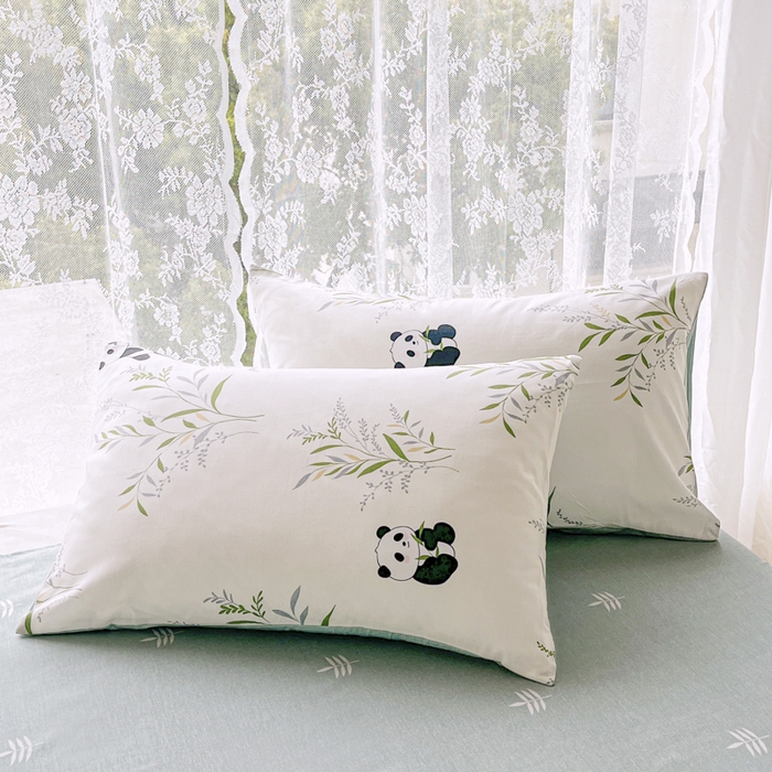 91家纺网 家纺一手货源 找家纺 世爵 2025新款全棉印花小清新套件系列-四件套 竹林熊猫