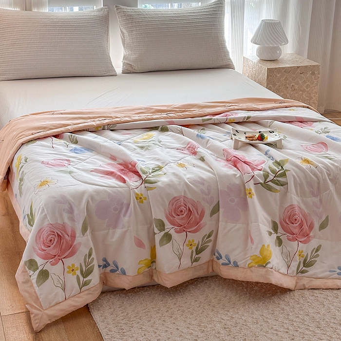 91家纺网 家纺一手货源 找家纺 瑜珠 2025新款A类双面全棉印花夏被夏凉被纯棉空调被 如梦春风