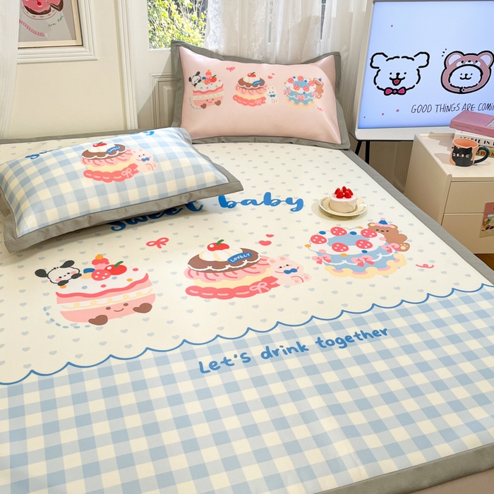 91家纺网 家纺一手货源 找家纺 柒月 2025新款大版数码印花碳光冰丝席 蛋糕派对