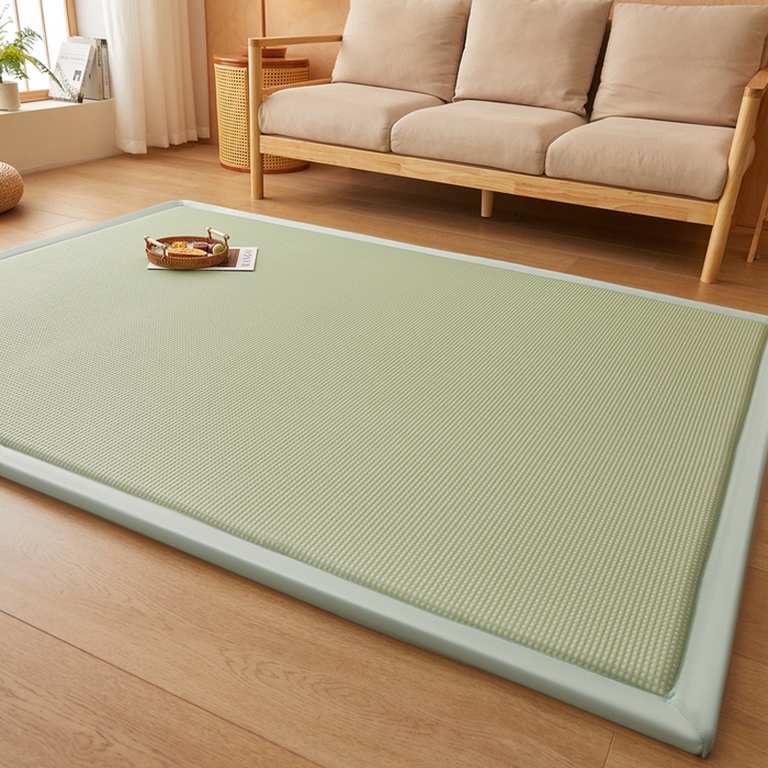 91家纺网 家纺一手货源 找家纺 2025新款包边工艺凉感冰藤地铺睡垫系列凉席地垫 华夫格绿