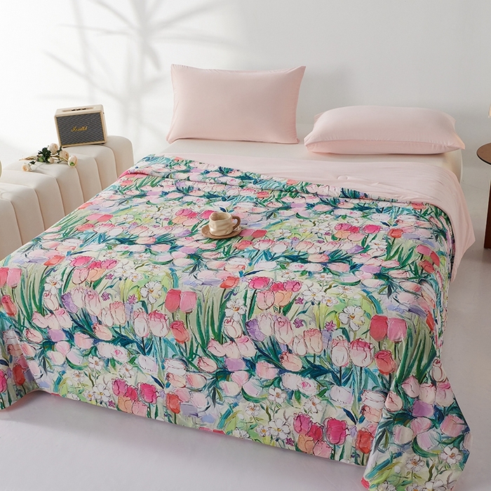 91家纺网 家纺一手货源 找家纺 缔锦家纺 2025新款凉感丝印花夏被 田园拾趣