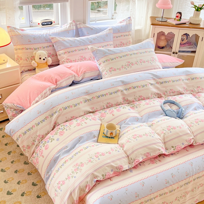 91家纺网 家纺一手货源 找家纺 世爵 2025新款全棉印花小清新套件系列-四件套 爱枝花语