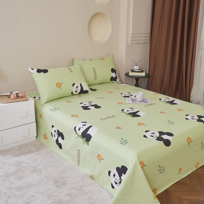 91家纺网 家纺一手货源 找家纺 绒艺席业 2025新款简约原棉印花老粗布床单 熊猫抱竹