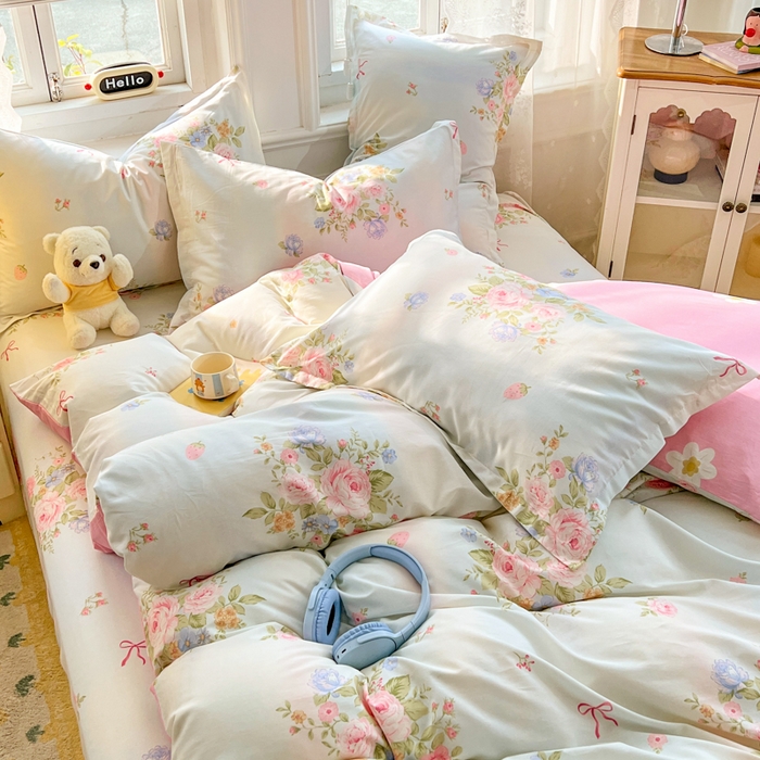 91家纺网 家纺一手货源 找家纺 世爵 2025新款全棉印花小清新套件系列-四件套 繁花