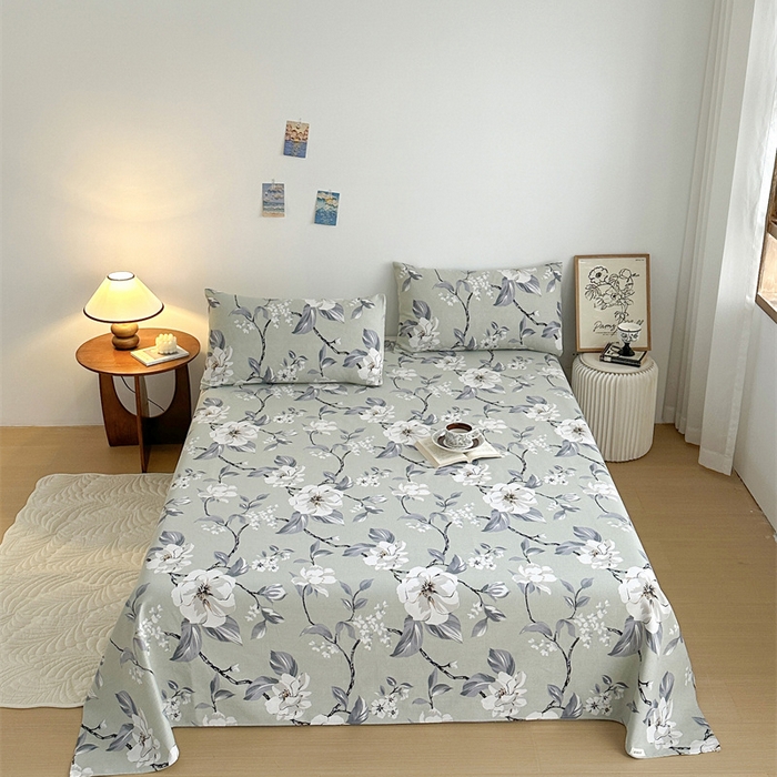 91家纺网 家纺一手货源 找家纺 绒艺席业 2025新款简约原棉印花老粗布床单 白百合