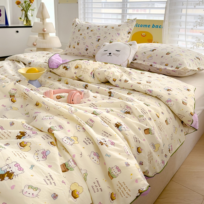 91家纺网 家纺一手货源 找家纺 星巴k家纺 2025新款A类水洗双层纱大豆纤维夏被夏凉被空调被 猫咪日记