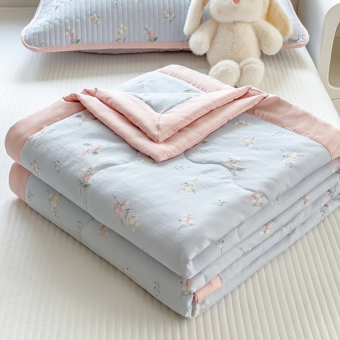 91家纺网 家纺一手货源 找家纺 慕木 2025春夏新款双层纱针织棉夏被夏凉被空调被 蔷薇