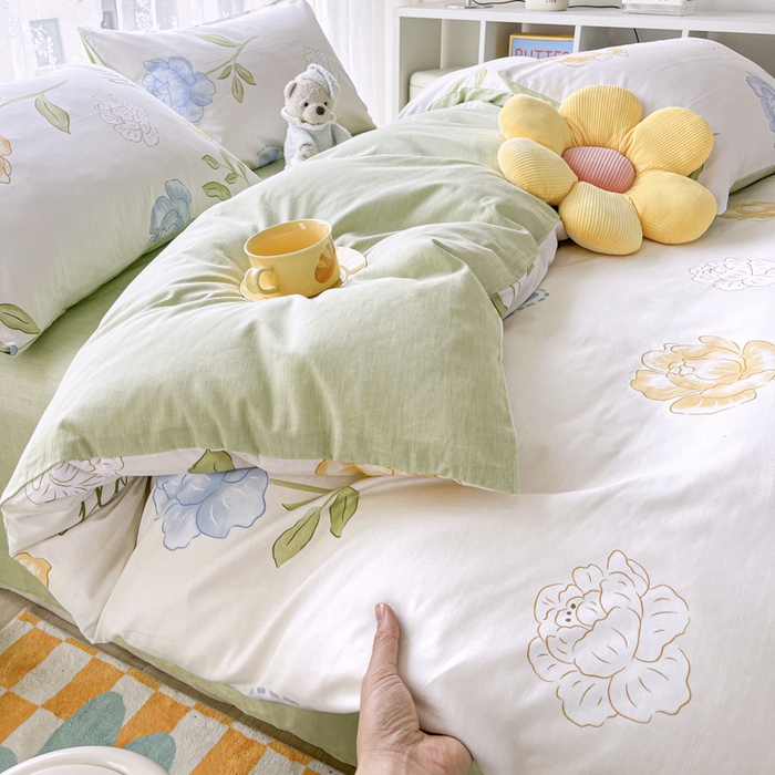 91家纺网 家纺一手货源 找家纺 世爵 2025新款全棉印花小清新套件系列-四件套 静看花颜