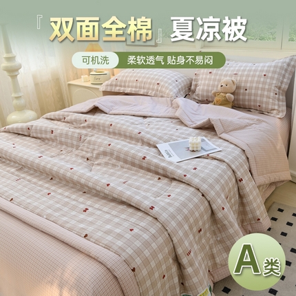 湘雪 2025新款双面全棉印花夏被可机洗小清新纯棉夏凉被薄被芯空调被子 格纹爱心