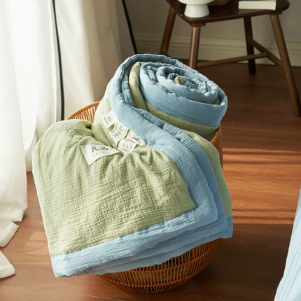 寐绸家纺 2025新款纯棉双层纱大豆纤维夏被四件套 双层纱-绿