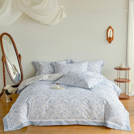 91家纺网 家纺一手货源 找家纺 （总）巧玲珑 2025新款60支A类进口数码印花美式双拼四季款长绒棉四件套