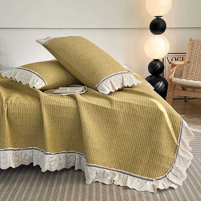 91家纺网 家纺一手货源 找家纺 沐纯家居 2025新款法式小碎花床盖四件套 金絮