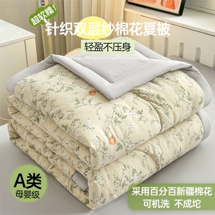   壹张床  2025新款A类针织棉双层纱100%新疆棉花夏凉被《包检测》（提供买家秀） 绮花仙境