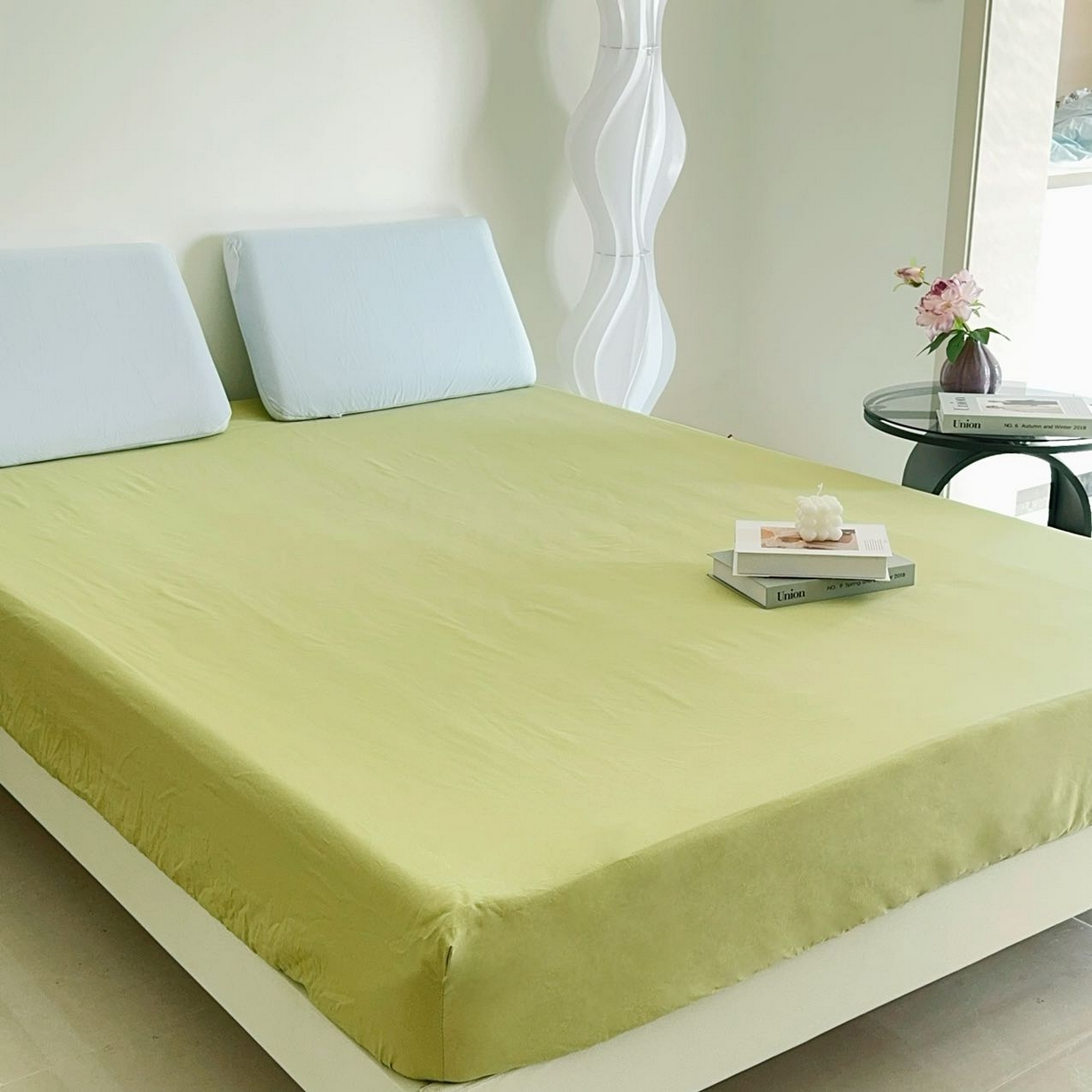 91家纺网 家纺一手货源 找家纺 兜米家居 2025新款纯色全棉床笠 山野绿