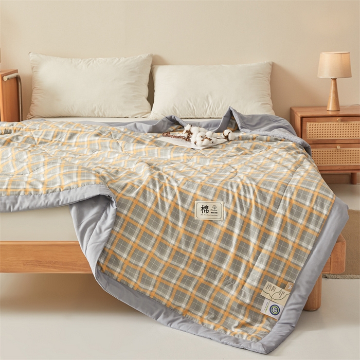 91家纺网 家纺一手货源 找家纺 魅图家纺 2025新款A类云朵棉抗菌棉花夏被 格韵-黄