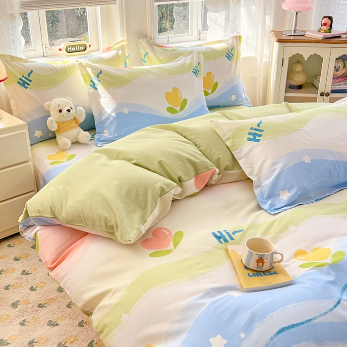 91家纺网 家纺一手货源 找家纺 世爵 2025新款全棉印花小清新套件系列-四件套 天使之心