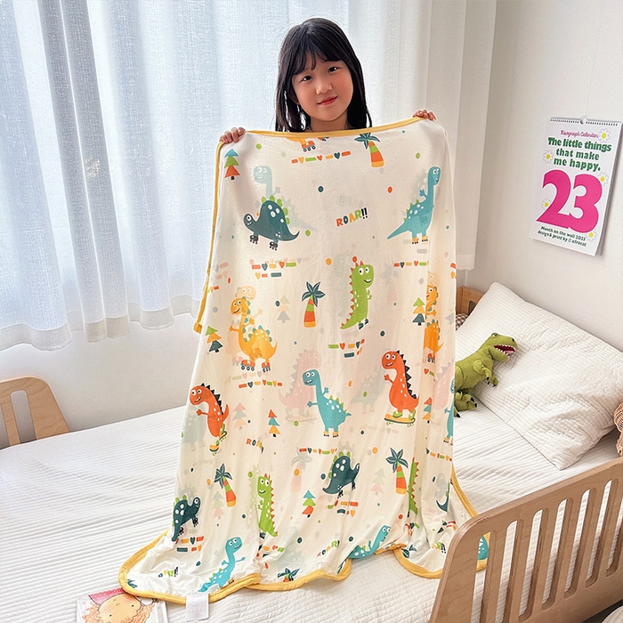 91家纺网 家纺一手货源 找家纺 嗨生活 2025新款婴儿裸睡级凉感针织毯幼儿园夏被儿童夏被毯子 滑板恐龙