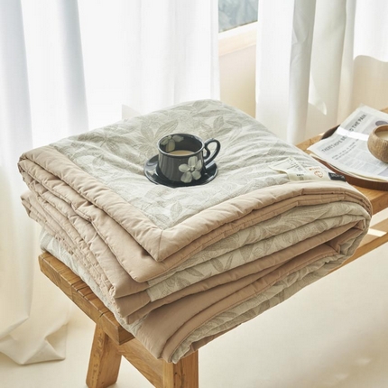 寐绸家纺 2025新款纯棉水洗棉三层暗香提花大豆纤维夏被四件套 暗香-驼色