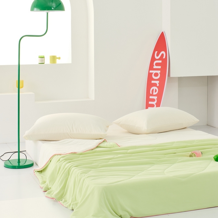 91家纺网 家纺一手货源 找家纺 LADYCOCO可可家居 2025新款多巴胺色系凉感夏被 萌芽（浅绿+牙白）