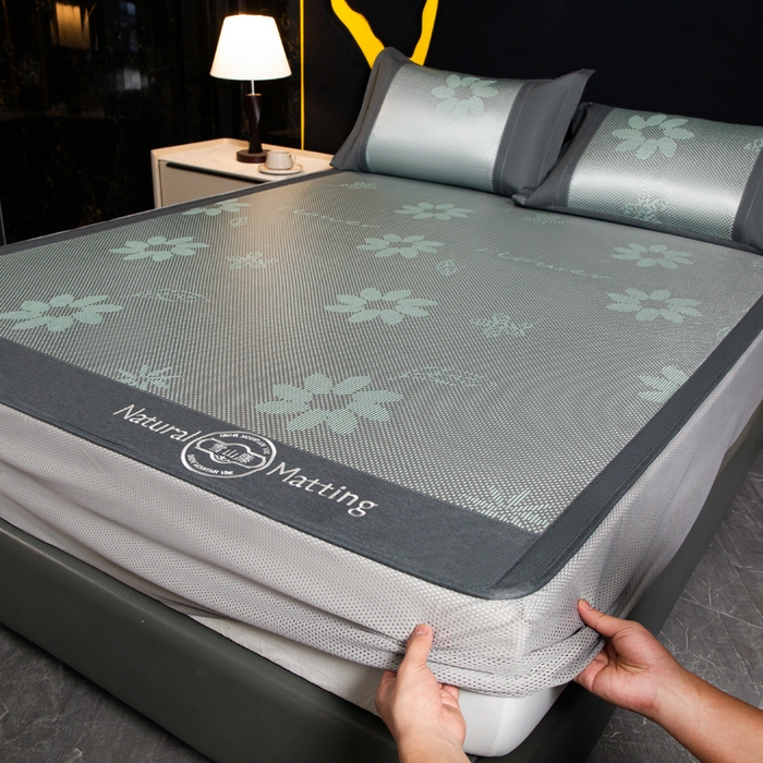 91家纺网 家纺一手货源 找家纺 （总）卡罗兰 2025新款藤席提花凉席冰丝席床笠款-向阳花系列