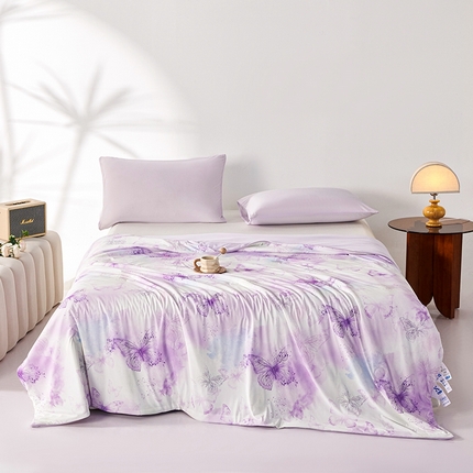 缔锦家纺 2025新款凉感丝印花夏被 蝶恋-香芋紫