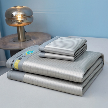 2025新款凉席抗菌三明治可水洗碳光冰丝席宽边刺绣冰丝席 素夏 绅士灰-床席款