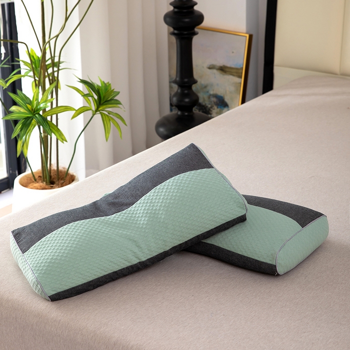 91家纺网 家纺一手货源 找家纺 九州枕芯 2025新款针织双拼纯荞麦枕 湖绿色