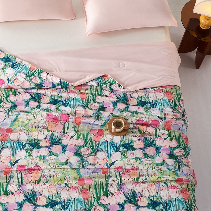 91家纺网 家纺一手货源 找家纺 缔锦家纺 2025新款凉感丝印花夏被 田园拾趣