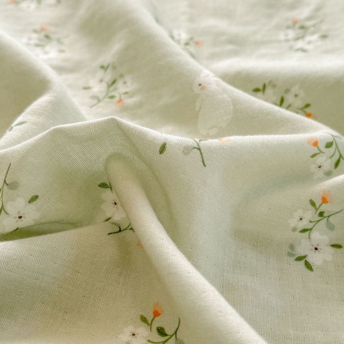 91家纺网 家纺一手货源 找家纺 2025新款40s全棉双层纱圆角吊边款四件套 白月光-绿