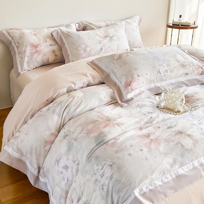 91家纺网 家纺一手货源 找家纺 巧玲珑 2025新款60支A类进口数码印花美式双拼四季款长绒棉四件套 凤起潮鸣