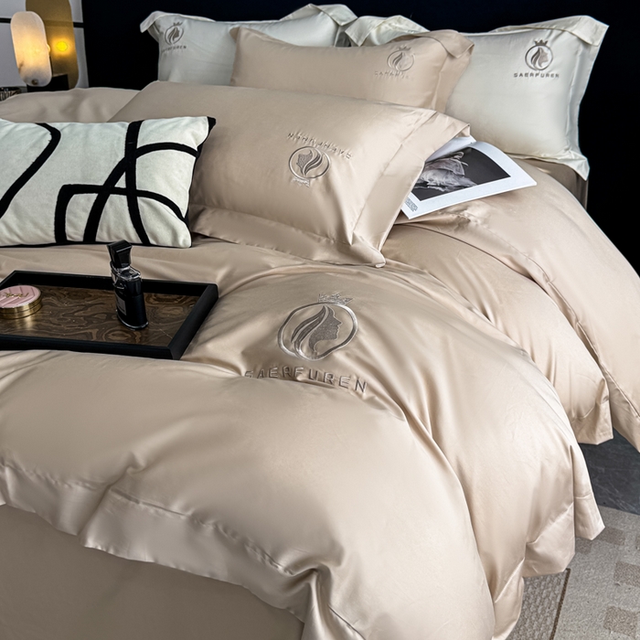 91家纺网 家纺一手货源 找家纺 沃尔居 2025新款亲肤舒适全棉纯棉绣花系列四件套 萨尔夫人-卡其